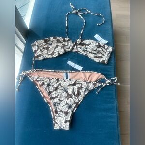 Floral Bikini Set in Brown and Cream
